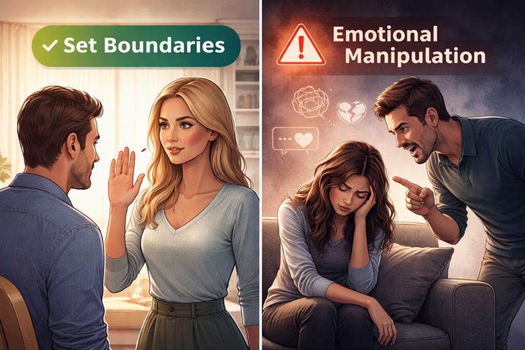 Setting boundaries vs. emotional manipulation in relationships with covert narcissists.