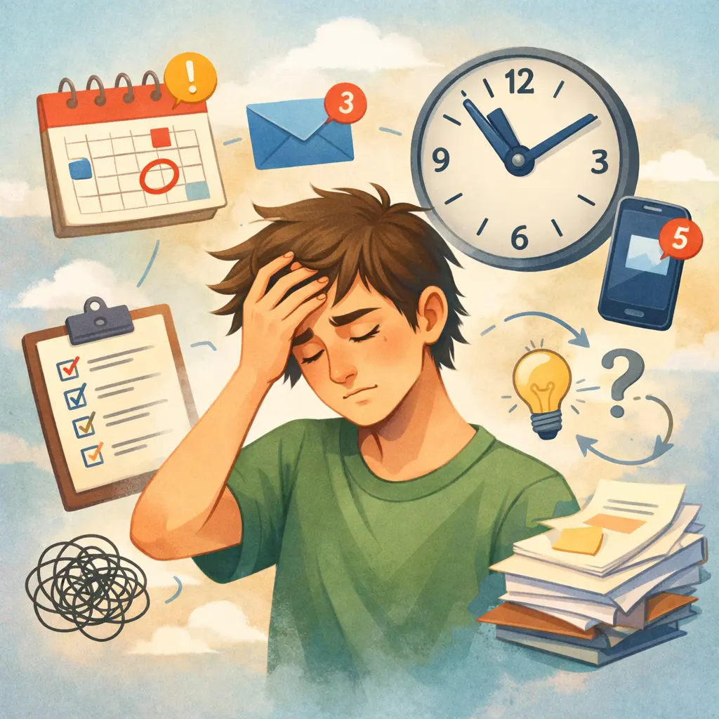 Executive dysfunction in ADHD affecting planning, focus, and task management