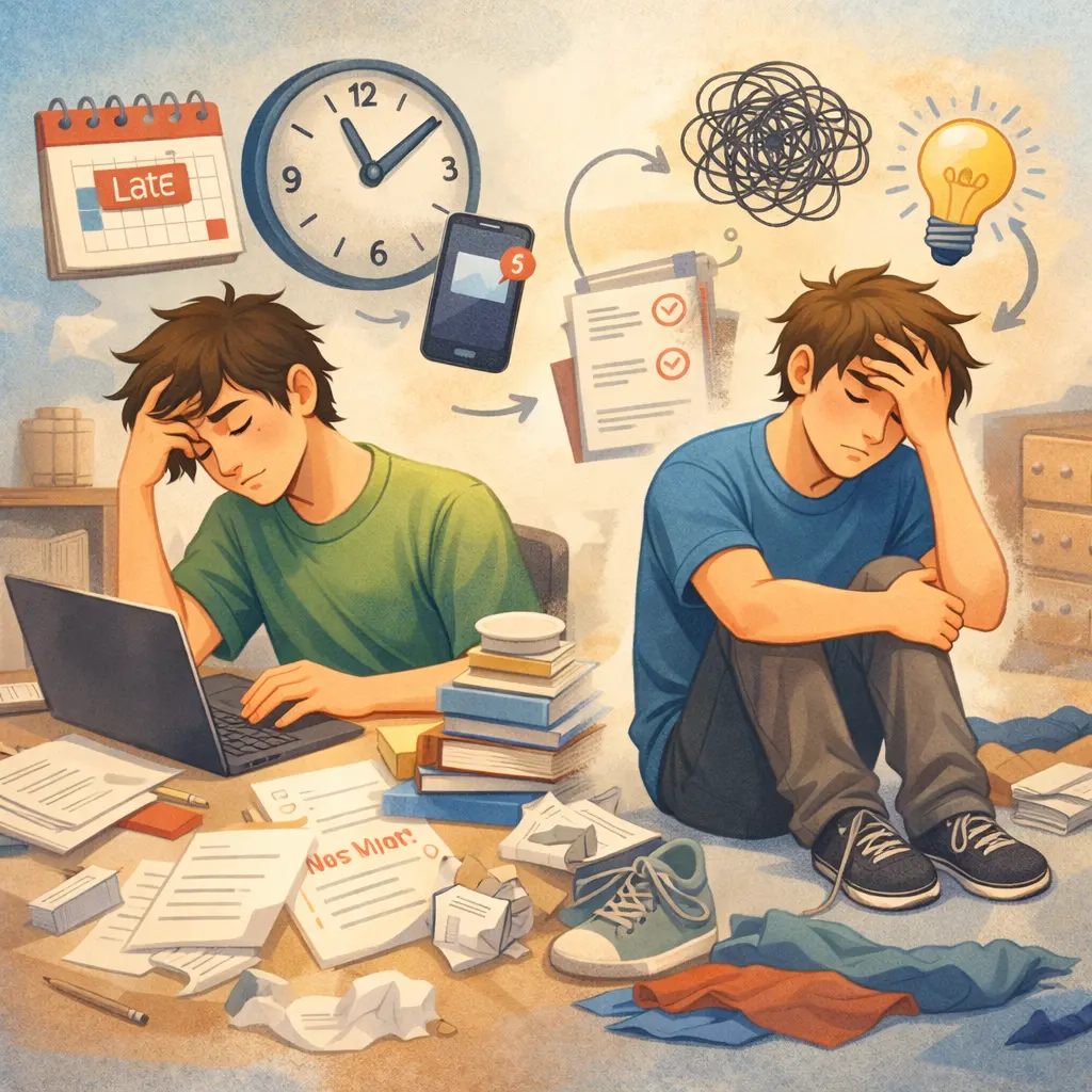 Common symptoms and examples of executive dysfunction in ADHD