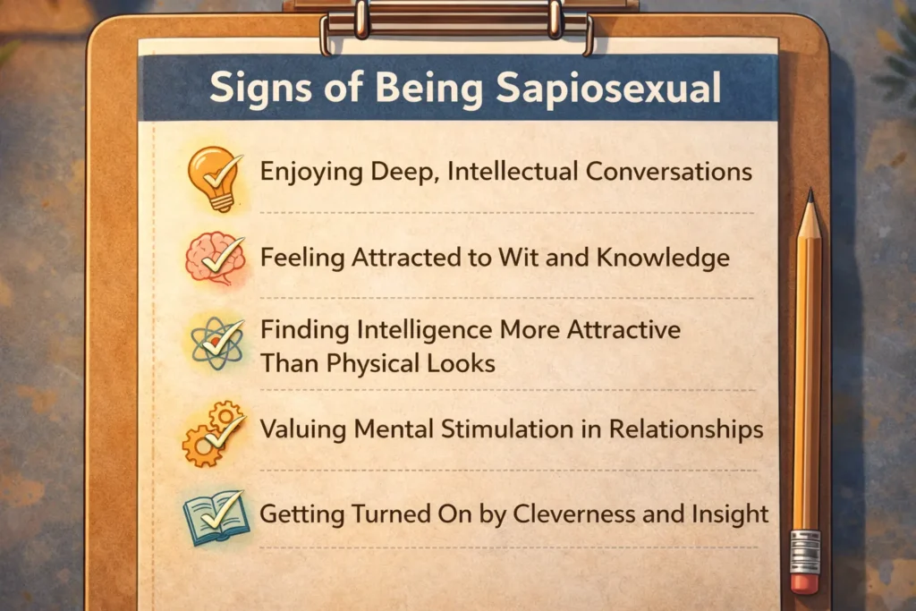 Visual checklist of signs of sapiosexual meaning attraction.