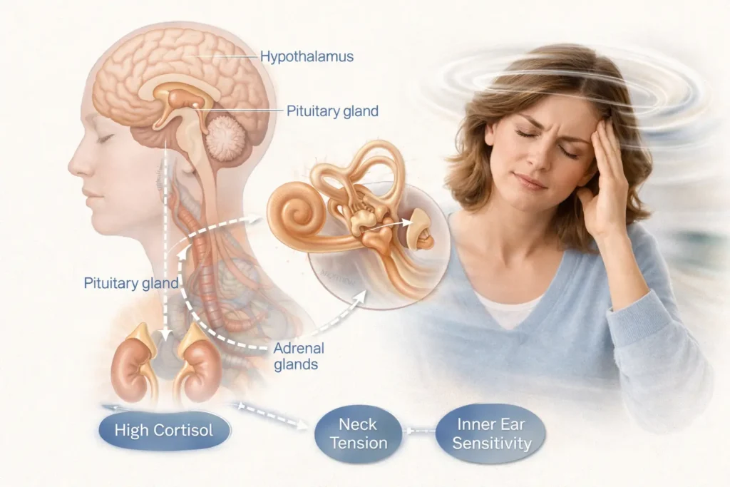 Can Stress Cause Dizziness? Yes, a person experiencing anxiety-related dizziness during a stressful workday