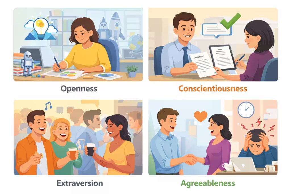 Real-life scenarios showing different Big Five Personality Traits in action