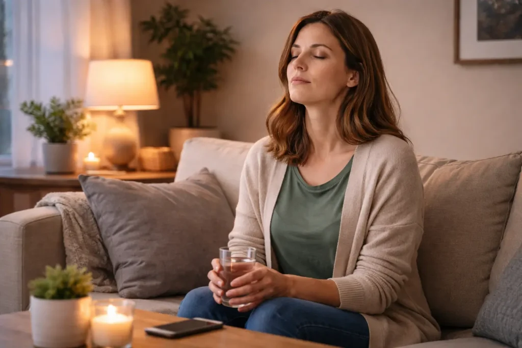 Adult calming down in a quiet room after overstimulation