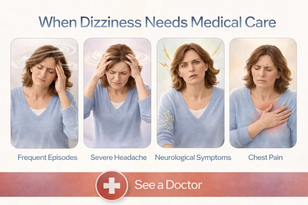 Patient discussing persistent dizziness symptoms with a doctor