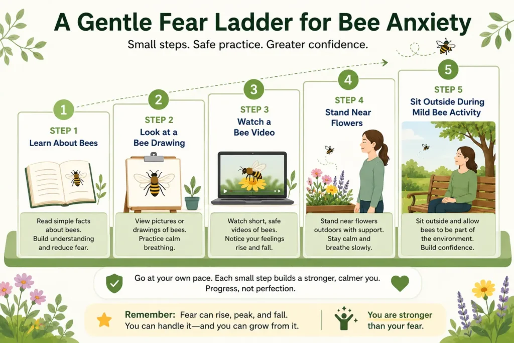 Gentle fear ladder for bee anxiety and apiphobia coping