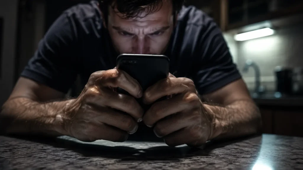 Hands gripping a phone tightly, showing the anxiety and fixation characteristic of obsessive attachment disorder in adults.